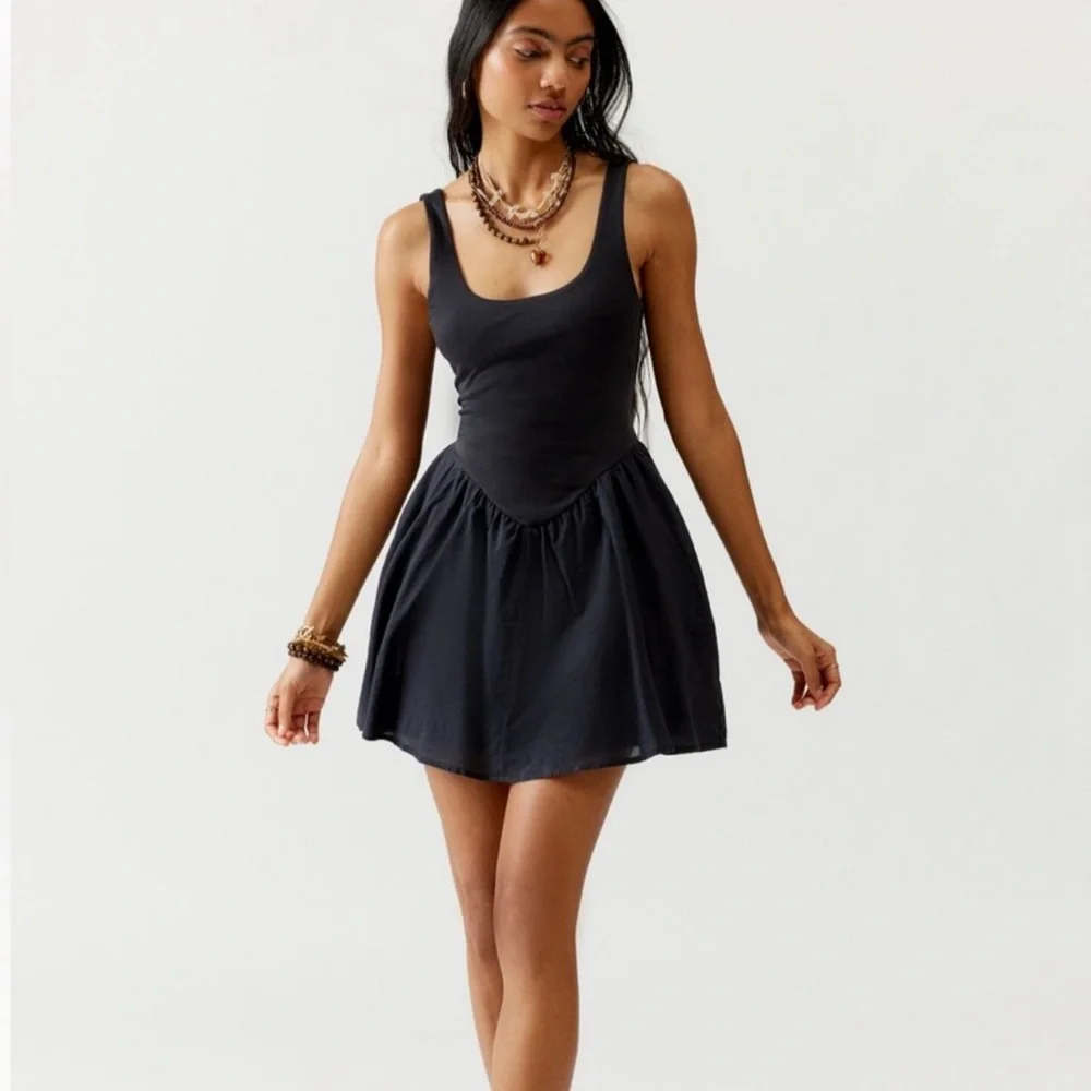 Urban Outfitters Cotton Black Fit and Flare Mini Dress - Picture 1 of 10